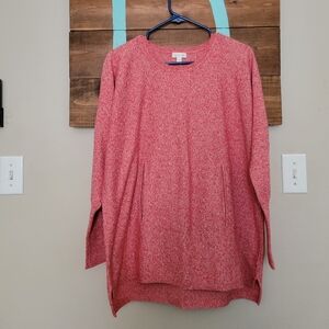 Garnet Hill Speckled Red/White Organic Cotton Sustainable Sweater with Pockets M